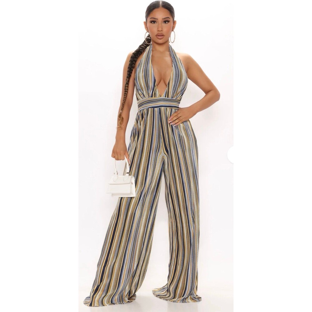 Azalea Bliss Multi Colored Striped Jumpsuit - Small - Picture 1 of 12